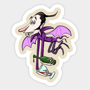 drunken vampire returns from a party with a bottle of fine wine Sticker